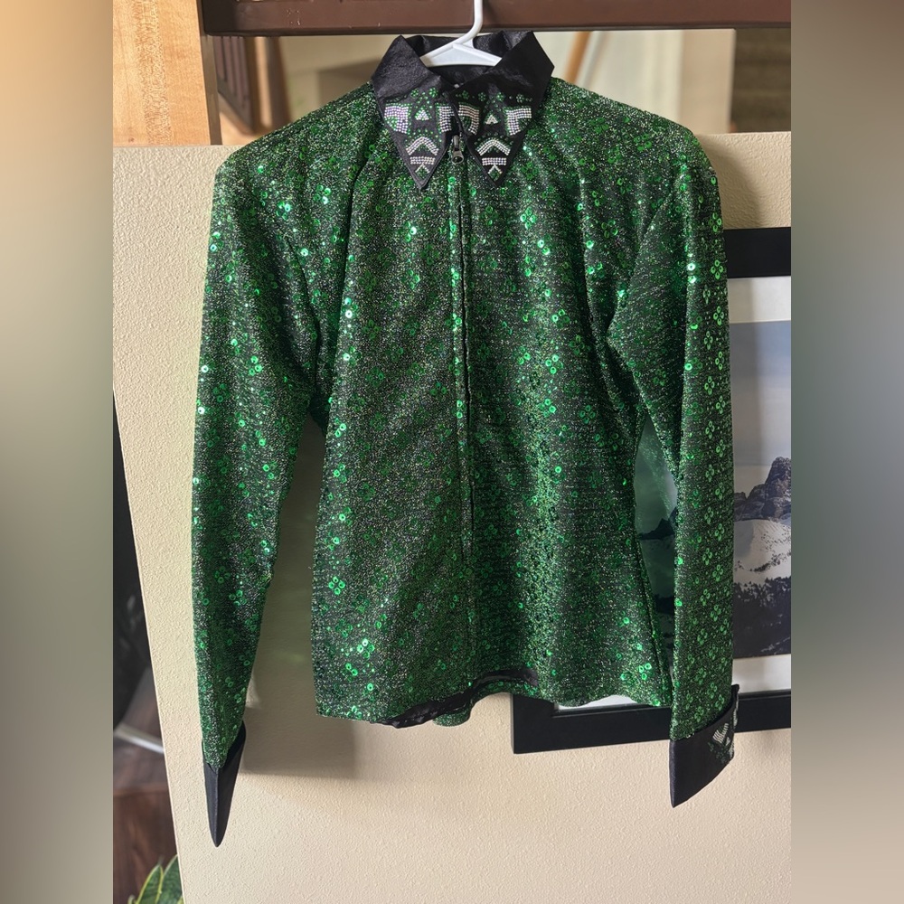 Green Sequin Long Sleeve Shirt